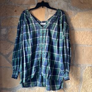 Plaid green and blue Free People shirt
